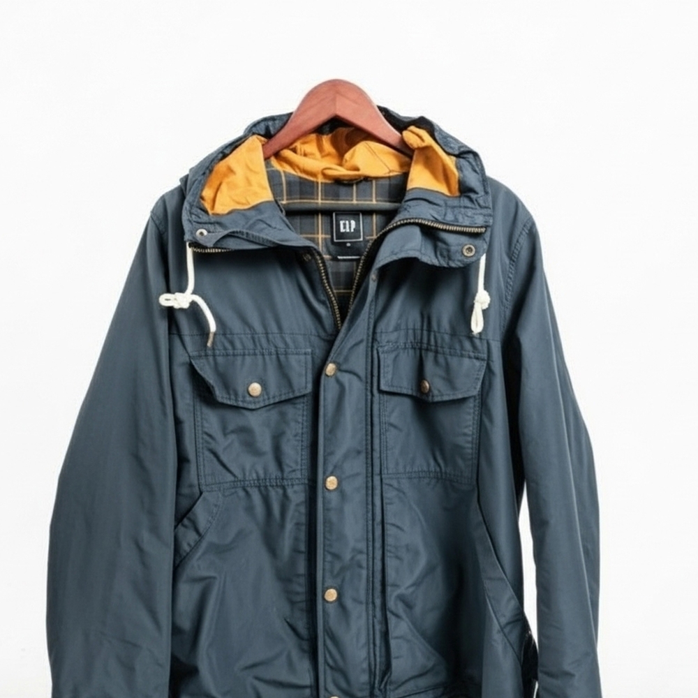 GAP Men's Blue Hooded Rain Jacket